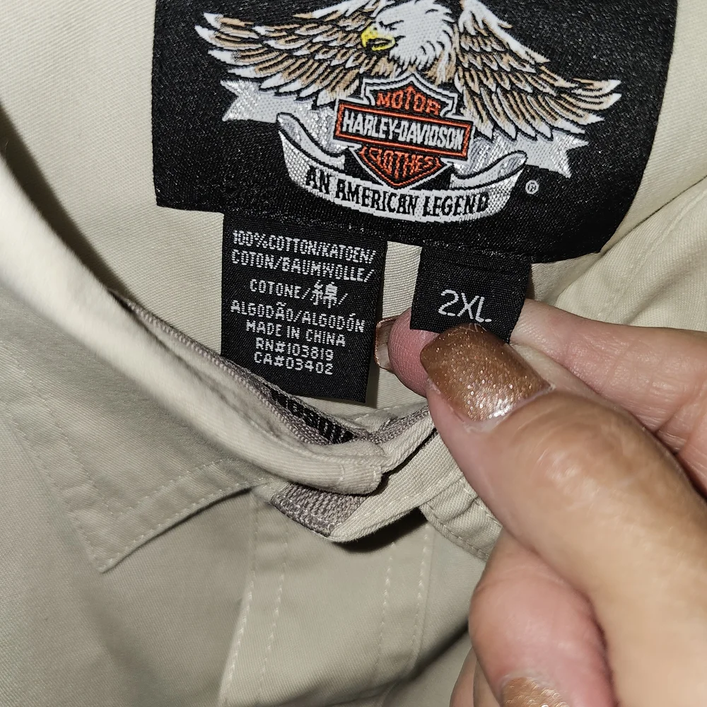 Harley-Davidson Men's Short Sleeve Button-Down Shirt in Cream - Picture 3 of 4